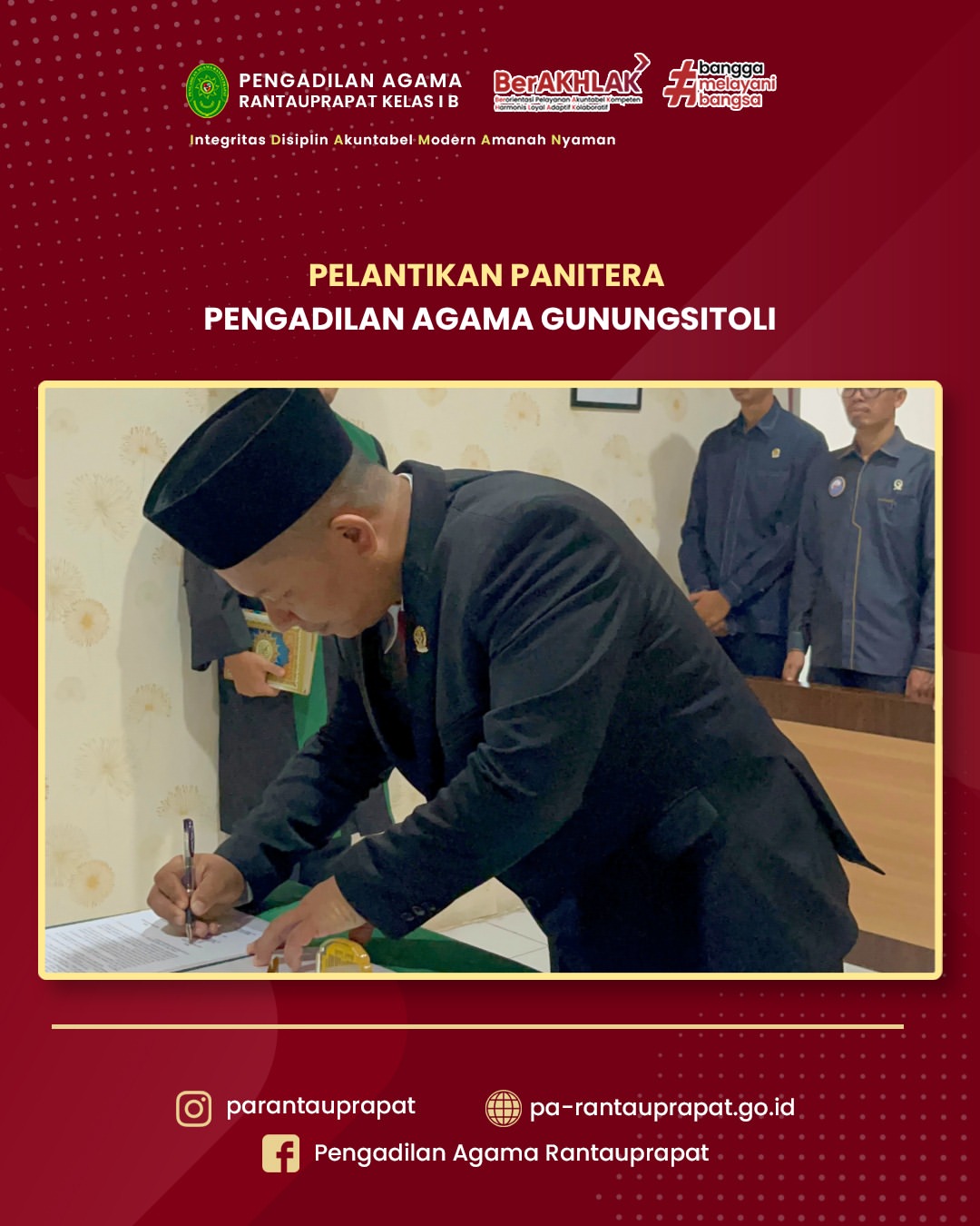 Rantauprapat 15 Juli 2026Selamat dan sukses atas pelantikan Dedy Rikiyandi S.H.I. sebagai Pani 1
