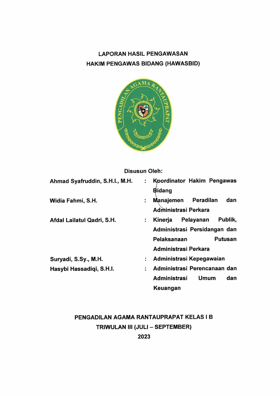 Cover Laporan Pengawasan Internal Triwulan III Tahun 2023