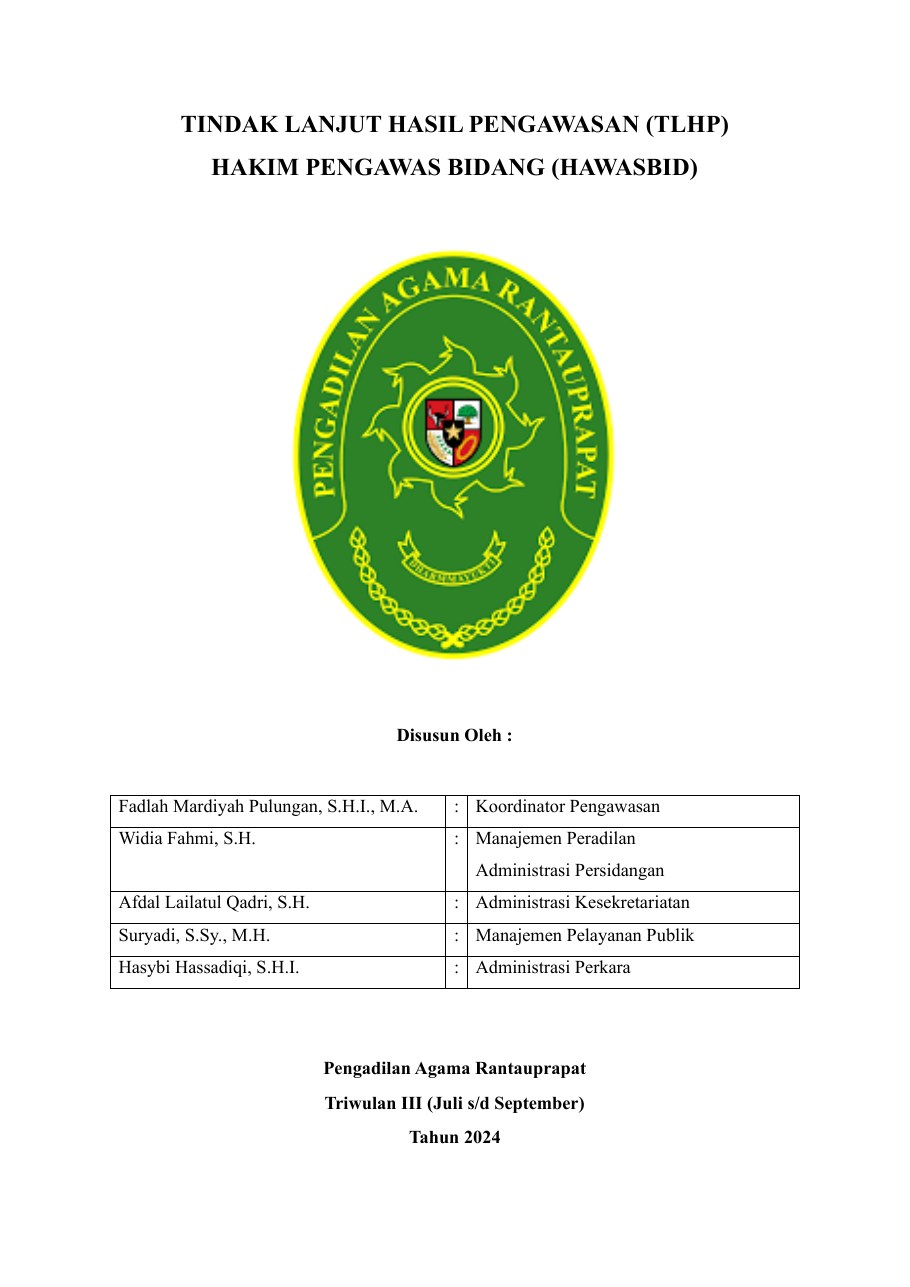 Cover Laporan Pengawasan Internal Triwulan III Tahun 2024